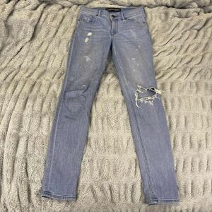 Express Jeans Women’s 0R High Rise Jegging Skinny Distressed Light Wash Denim